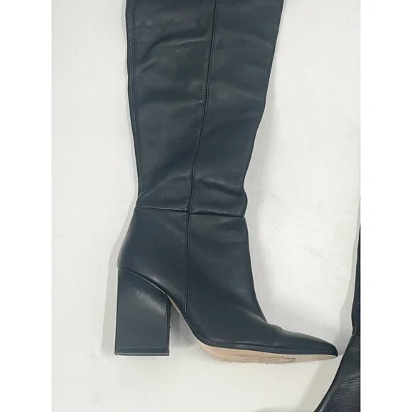 Zara Black Leather Over The Knee Heeled Boots Sz 40 Sz 9.5 - Picture 3 of 7